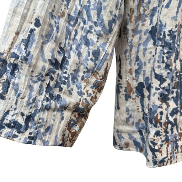 COLDWATER CREEK Linen Jacket Size Medium Petite Blue Beige Womens Open Front - Picture 7 of 8